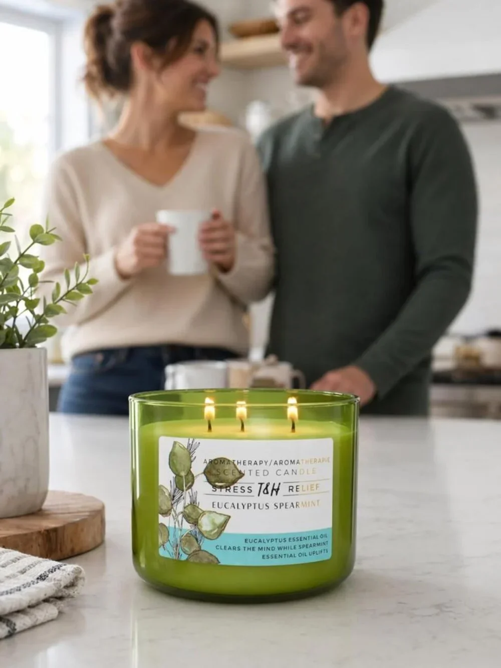 Large Eucalyptus Spearmint Soy Candle | 3 Wick Aromatherapy | Relaxation Gift